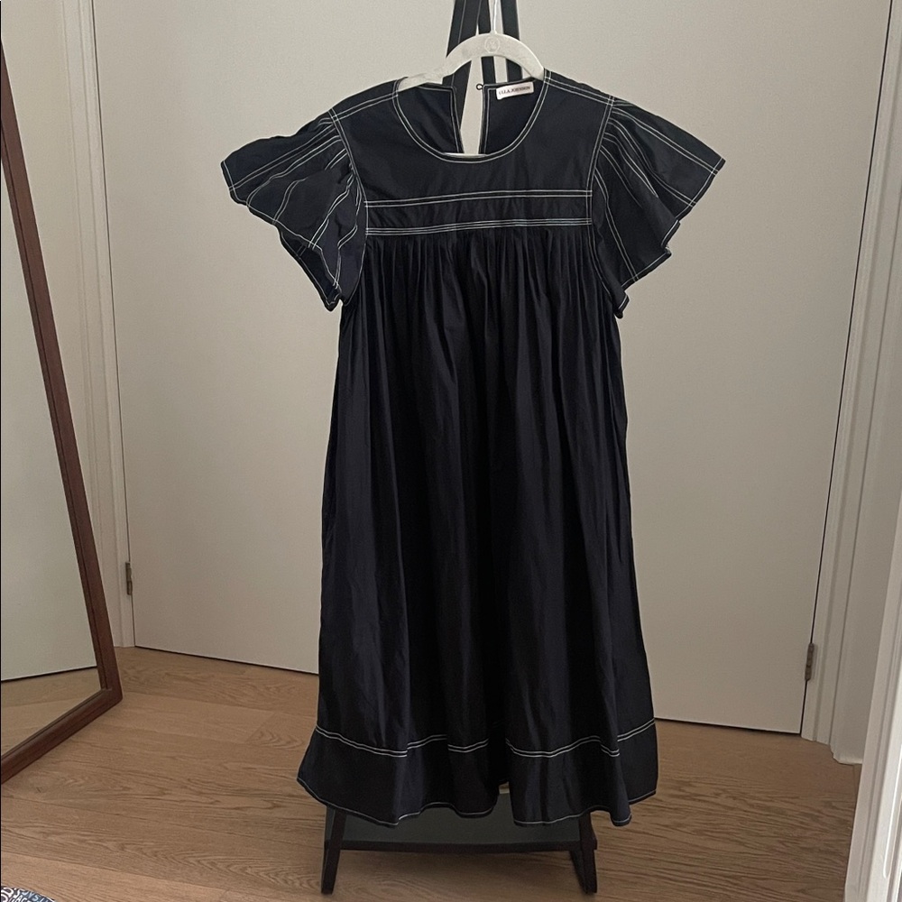 Ulla Johnson Black Midi Dress with Ruffled Sleeves